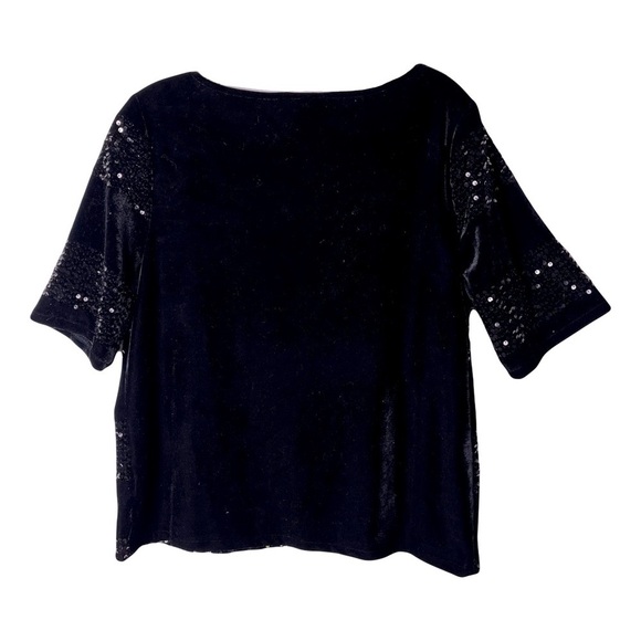 Worthington | Black Velour Sequin Stripe Short Sleeve Glam Tee, Medium - Picture 2 of 6